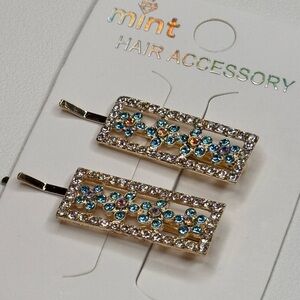 Mint Gold and Blue Rectangle Hair Clips Sparkling Accessories